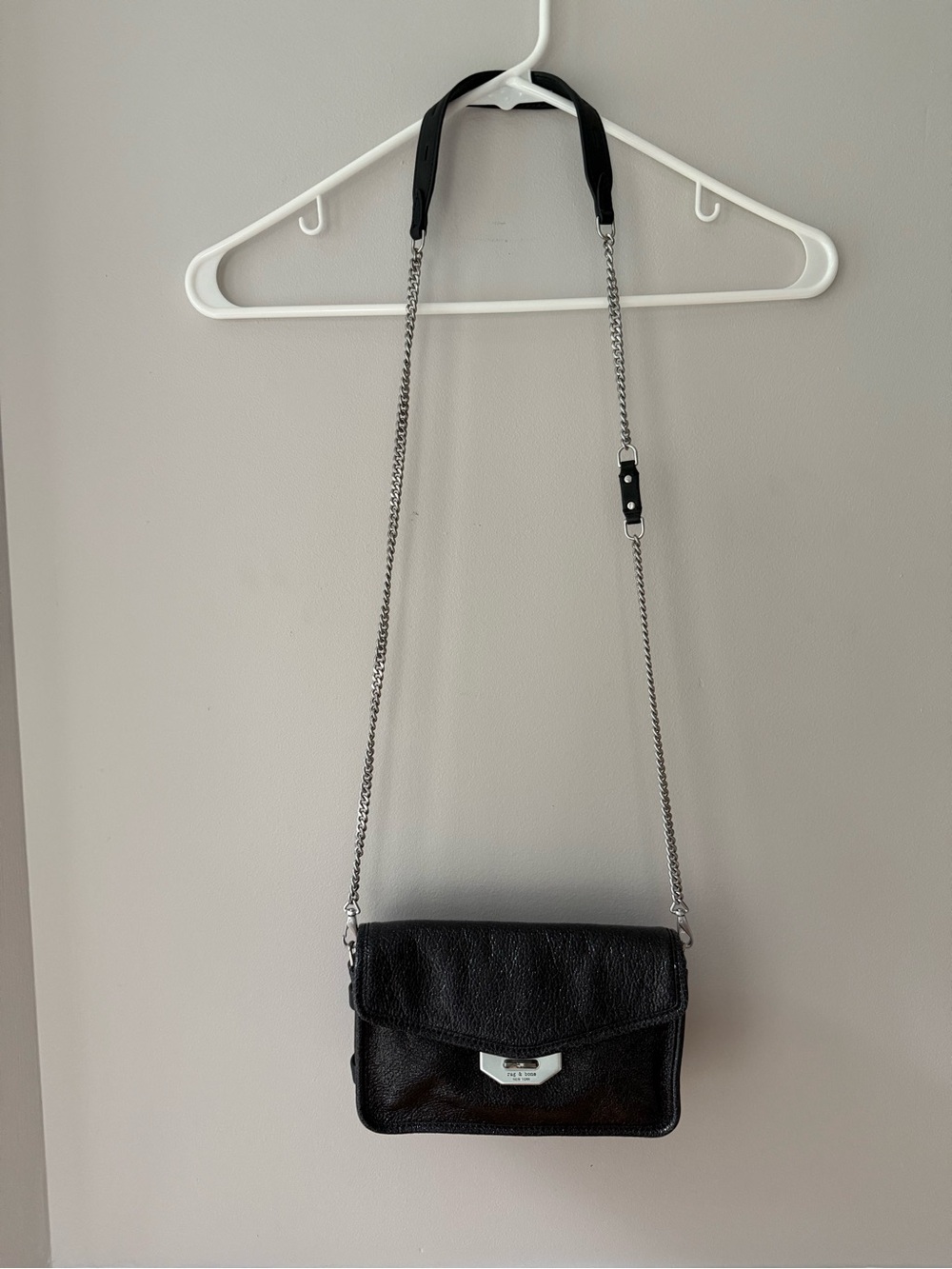 Rag&bone Black Patent Leather Crossbody Bag with Silver Chain